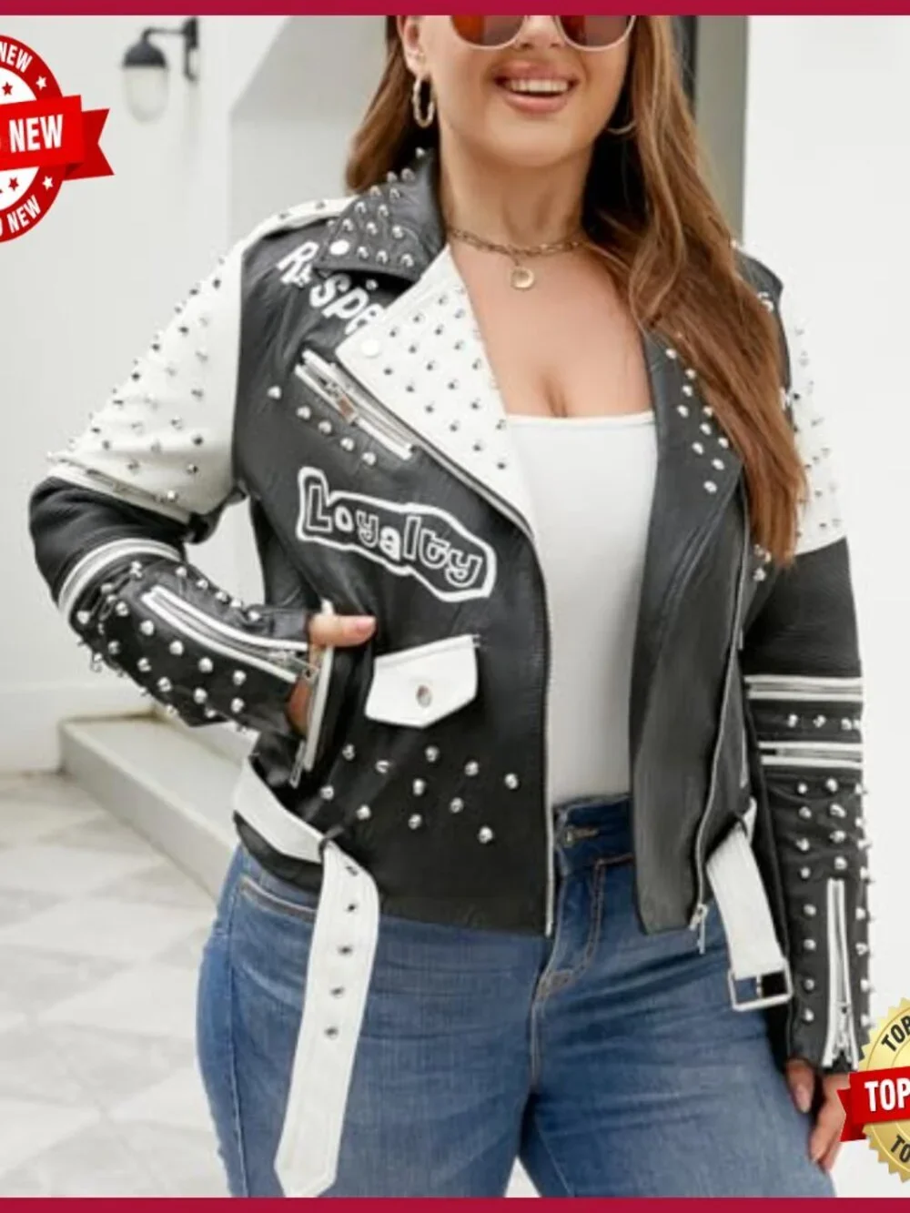 Plus Size Faux Leather Motorcycle Jacket Short PU Coat Long Sleeve